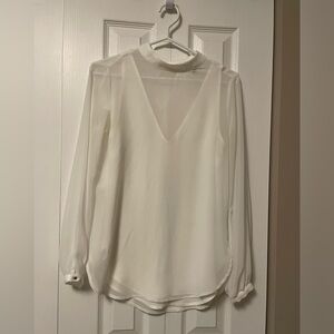 Dynamite Sheer White Long-Sleeve V-Neck Blouse